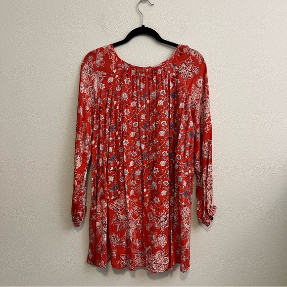 Free People Lucky Loosey Shapeless Dress Blood Orange Combo - Picture 6 of 7